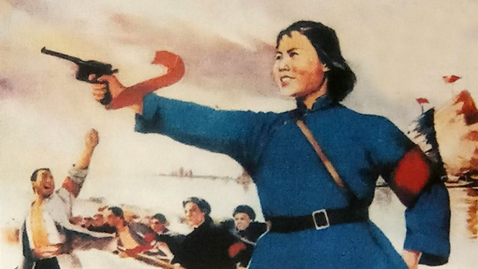 Red Guards on Honghu Lake Background
