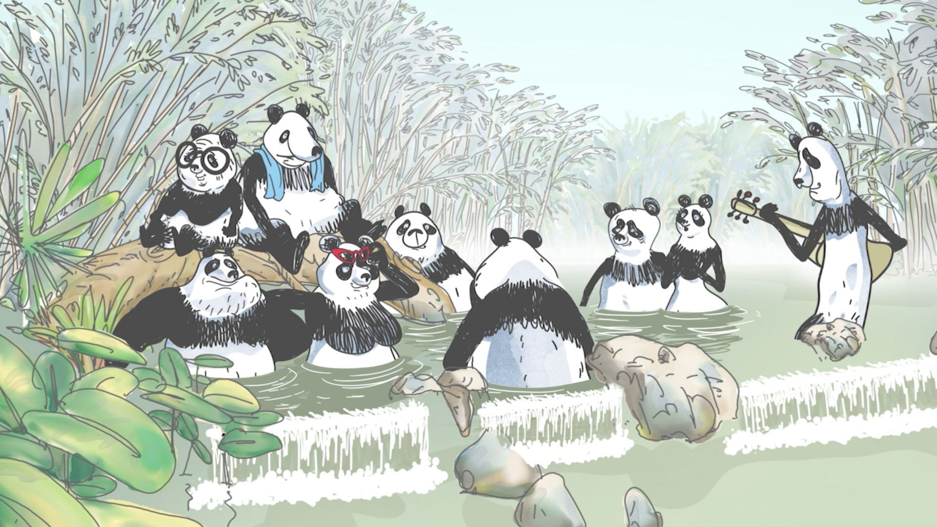 Pandas in the Mist Background