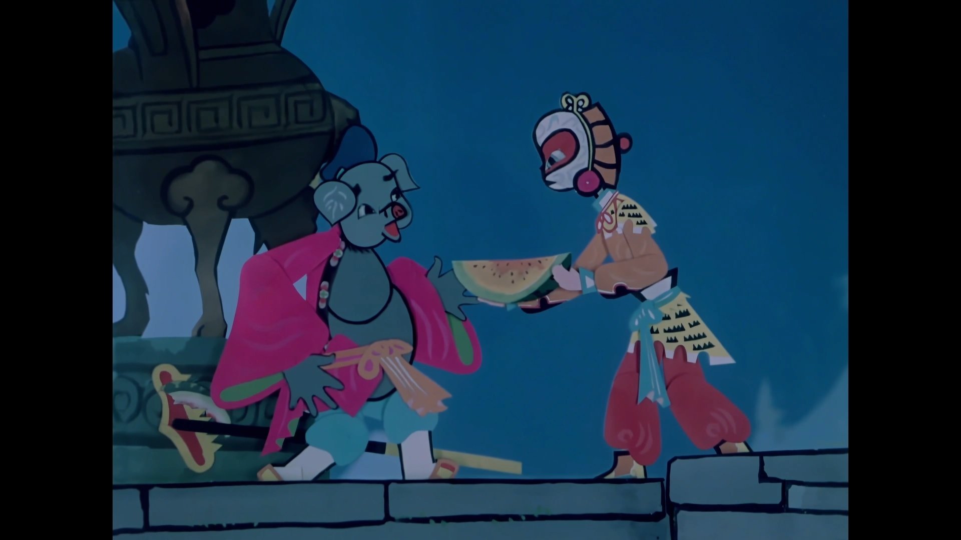 Pigsy Eats Watermelon Background